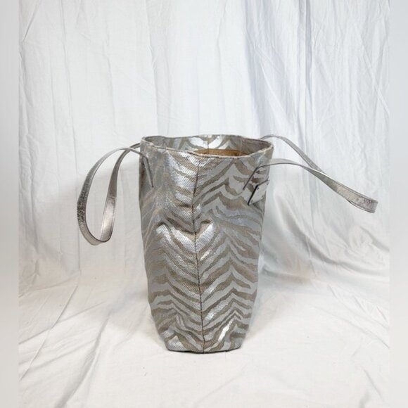Michael Kors XL Metallic Silver Canvas Zebra Tote Bag - Picture 6 of 8